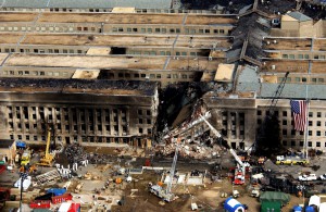 Aerial view of the Pentagon during rescue operations post-September 11 attack