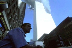 Plane hitting tower man on ground